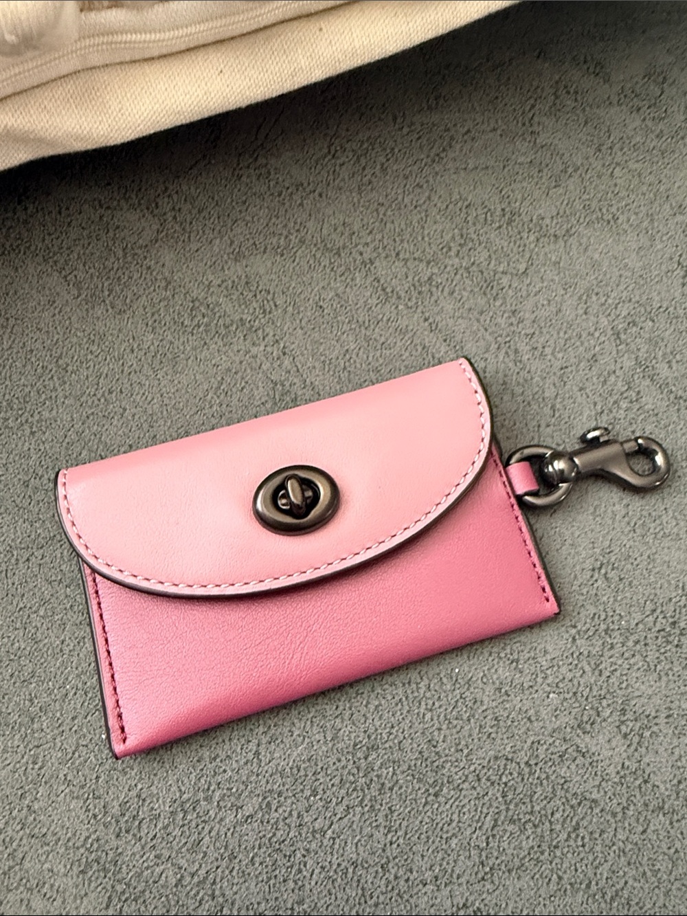 Coach Pink Leather Key & Card Holder with Turn-Lock